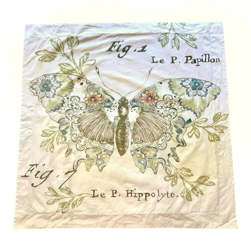 Pottery Barn Butterfly Script French Romantic Cotton Euro Pillow Sham 29”x 29”